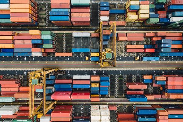 Aerial view of shipping containers